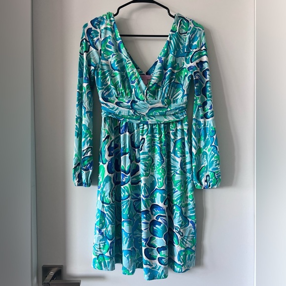 Lilly Pulitzer Fleur Agate Green Lazy River Rayon Spandex Jersey Dress - Picture 1 of 5